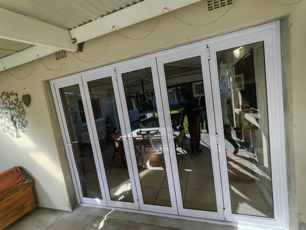 Five-Panel White Aluminium Stacker Door